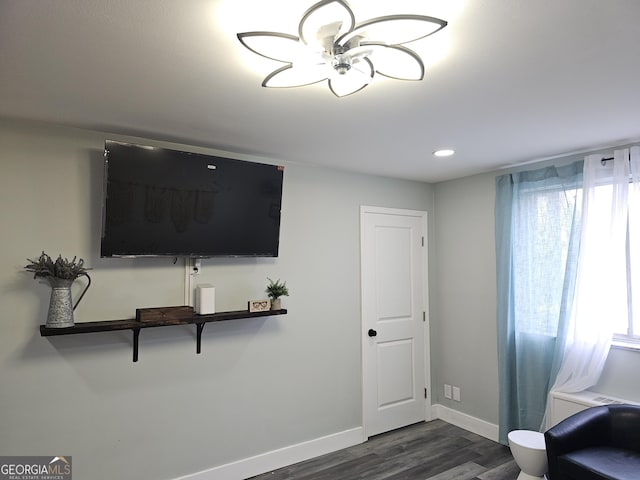 215 Piedmont Ave NE Unit 304, Atlanta, GA 30308 - sitting room with a ceiling fan, baseboards, recessed lighting, and dark wood-type flooring