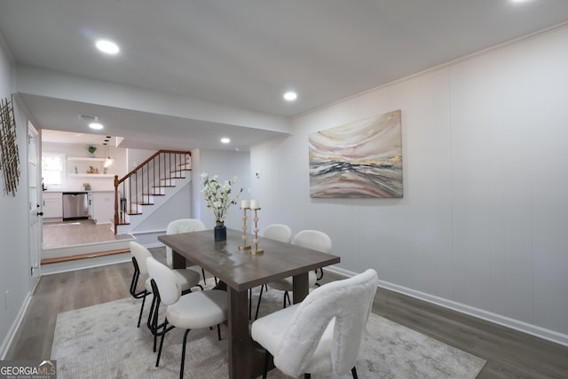 1749 Lauranceae Way, Riverdale, GA 30296 - dining area featuring stairs, wood finished floors, baseboards, and recessed lighting