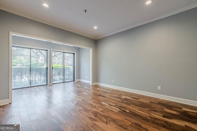 2921 Lenox Rd NE Unit 113, Atlanta, GA 30324 - empty room with crown molding, wood finished floors, recessed lighting, and a pendent fire sprinkler