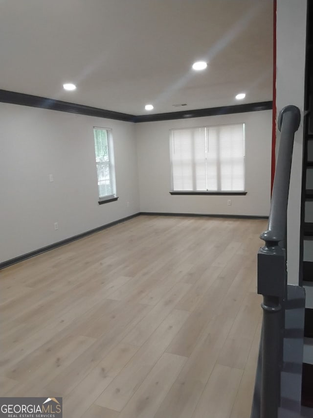 2565 Cloud, Decatur, GA 30034 - spare room featuring crown molding, baseboards, light wood-style floors, and recessed lighting