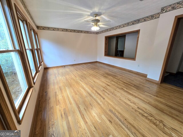 spare room featuring baseboards, light wood-style floors, and a healthy amount of sunlight