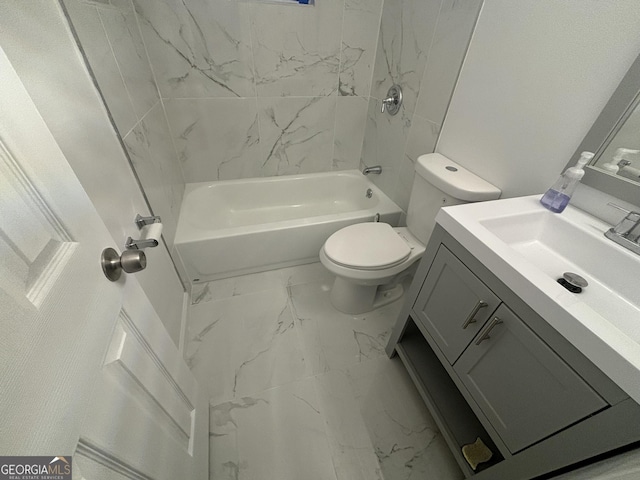 3685 Rice Mill Rd, Macon, GA 31206 - full bathroom with marble finish floors, toilet, washtub / shower combination, and vanity