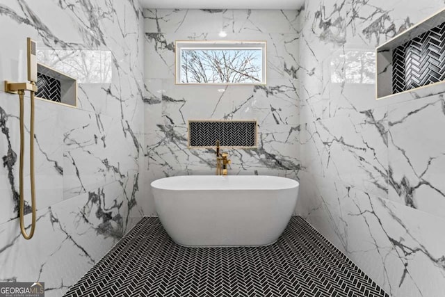 387 S Howard St SE, Atlanta, GA 30317 - bathroom with a freestanding bath and a marble finish shower