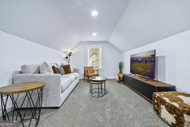2535 Judson Ave, East Point, GA 30344 - carpeted living room featuring vaulted ceiling and recessed lighting