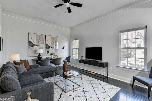 73 Atlanta Ave SW, Atlanta, GA 30315 - living area with baseboards, ceiling fan, and wood finished floors