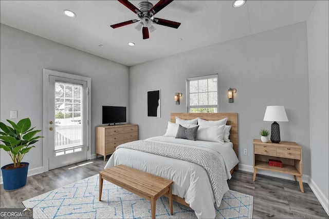 73 Atlanta Ave SW, Atlanta, GA 30315 - bedroom featuring a ceiling fan, wood finished floors, access to outside, baseboards, and recessed lighting