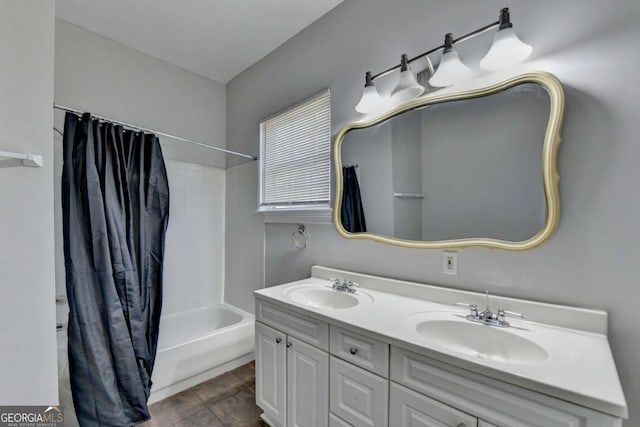 73 Atlanta Ave SW, Atlanta, GA 30315 - full bath with shower / tub combo with curtain, double vanity, a sink, and tile patterned flooring