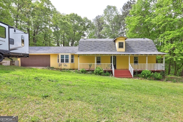 12 John Boy Trl, Newnan, GA 30263 - view of front of house with a porch, an attached garage, a front lawn, and view of scattered trees