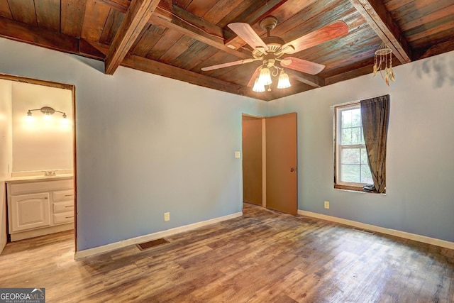 12 John Boy Trl, Newnan, GA 30263 - unfurnished bedroom with wood ceiling with exposed beams, light wood finished floors, baseboards, and a ceiling fan