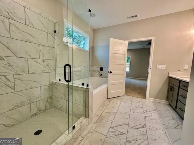 149 Sagebrook Ln Lot 8, Newnan, GA 30263 - full bathroom with marble finish floors, plenty of natural light, a stall shower, and a garden tub