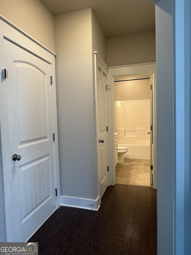 2470 Wevok Way, Grayson, GA 30017 - hallway with dark wood-type flooring