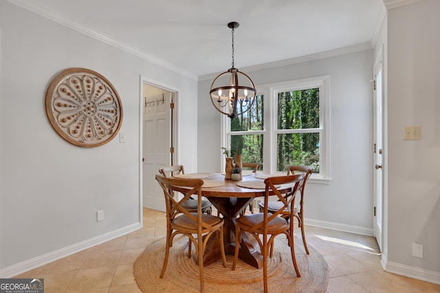 1135 Parkview Way, Lilburn, GA 30047 - dining room with light tile patterned floors, crown molding, a notable chandelier, and baseboards