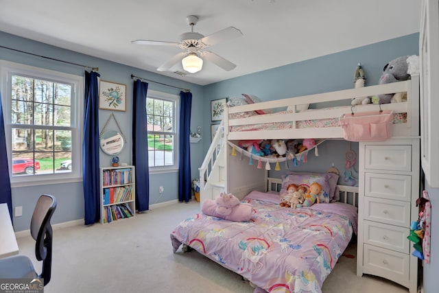1135 Parkview Way, Lilburn, GA 30047 - bedroom featuring a ceiling fan, baseboards, and carpet floors
