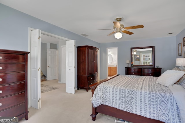 1135 Parkview Way, Lilburn, GA 30047 - bedroom with visible vents, light carpet, and ceiling fan