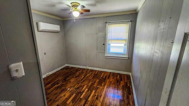 438 Wilkerson Rd SW, Rome, GA 30165 - unfurnished room featuring a wall mounted AC, hardwood / wood-style flooring, ornamental molding, a ceiling fan, and baseboards