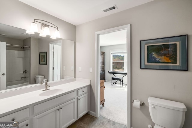 2910 Bishopstone Way, Cumming, GA 30040 - full bathroom with vanity, visible vents, shower / bathing tub combination, and toilet