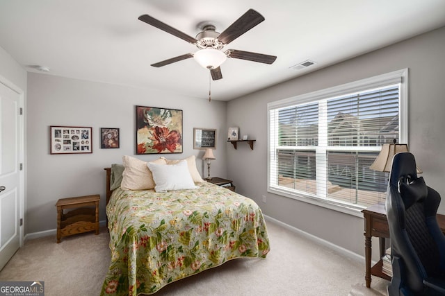 2910 Bishopstone Way, Cumming, GA 30040 - carpeted bedroom with visible vents, baseboards, and ceiling fan