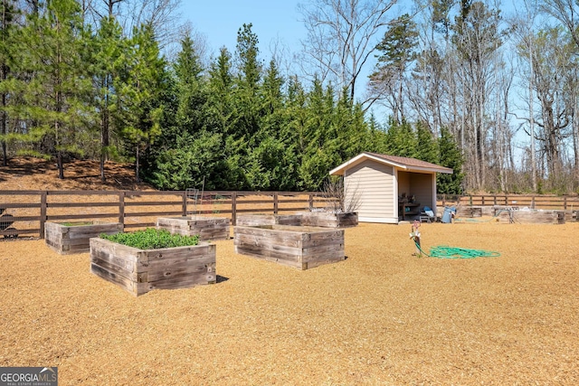 2910 Bishopstone Way, Cumming, GA 30040 - view of yard featuring an outbuilding, a vegetable garden, fence, and a shed