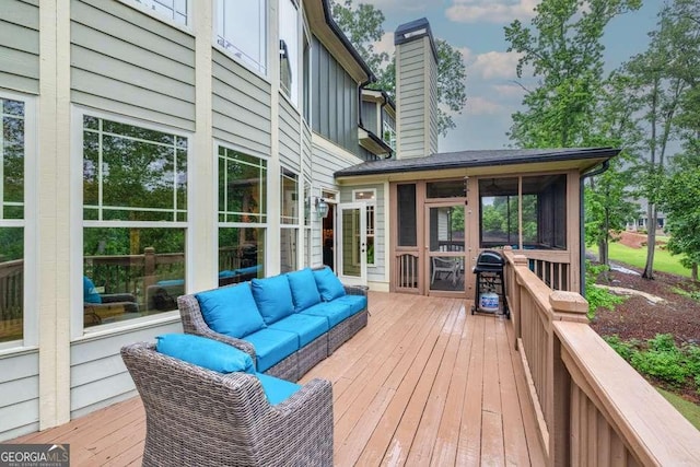 1521 Waterside Ct, Jefferson, GA 30549 - wooden deck featuring a sunroom and an outdoor living space