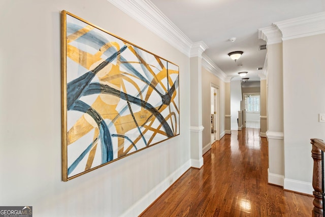 150 Inwood Ter, Roswell, GA 30075 - corridor featuring crown molding, baseboards, and wood finished floors
