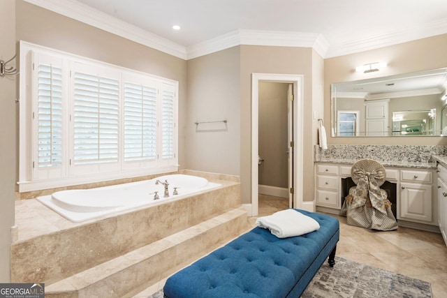 150 Inwood Ter, Roswell, GA 30075 - full bathroom featuring tile patterned flooring, vanity, a bath, and ornamental molding