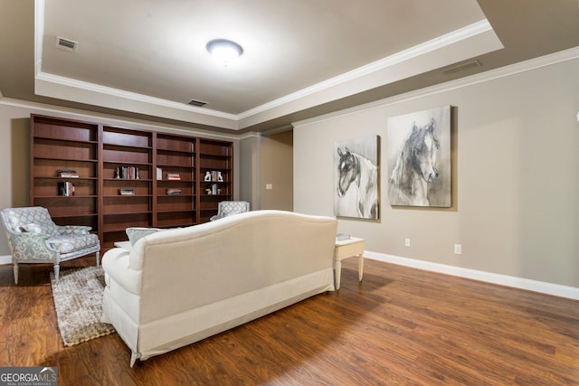 150 Inwood Ter, Roswell, GA 30075 - sitting room with a raised ceiling, wood finished floors, ornamental molding, and visible vents