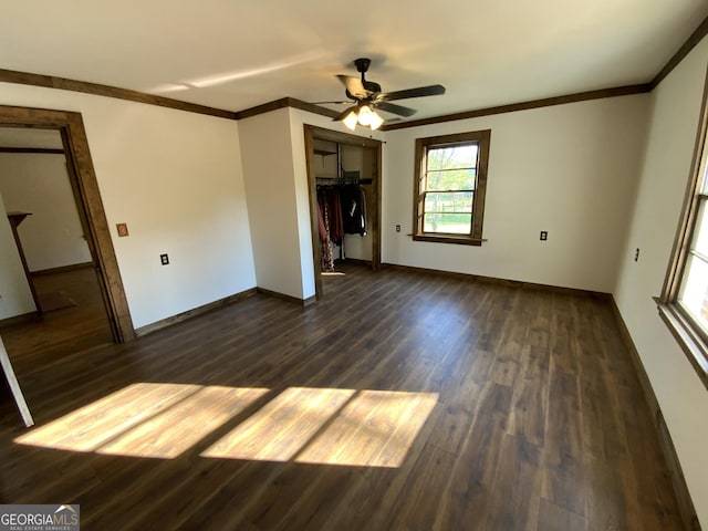 2790 Old Farmington Rd, Watkinsville, GA 30677 - spare room with ornamental molding, dark wood finished floors, and a ceiling fan