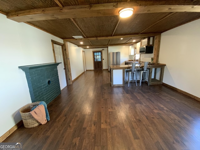 2790 Old Farmington Rd, Watkinsville, GA 30677 - living room featuring dark wood finished floors and wooden ceiling