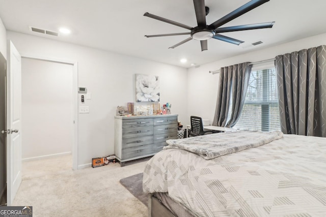 137 Park Chase Ln, Dallas, GA 30132 - bedroom featuring carpet floors, recessed lighting, ceiling fan, and visible vents