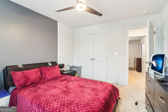 137 Park Chase Ln, Dallas, GA 30132 - bedroom with a ceiling fan, baseboards, a closet, and light colored carpet