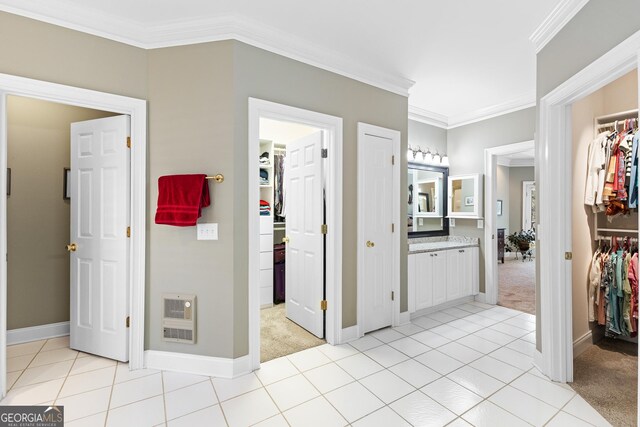 404 Golden Delicious Rd, Clarkesville, GA 30523 - interior space featuring light carpet, crown molding, heating unit, and baseboards