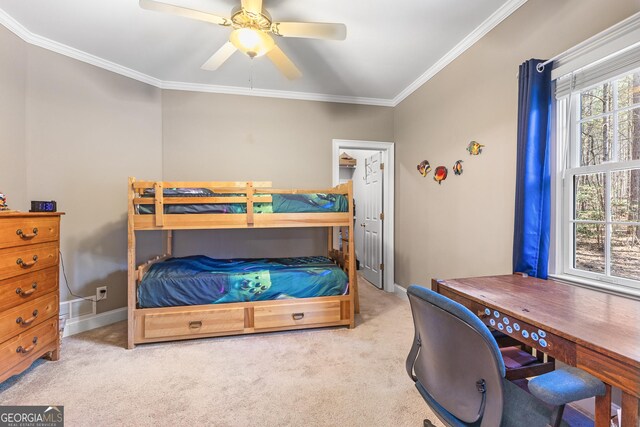 404 Golden Delicious Rd, Clarkesville, GA 30523 - carpeted bedroom with a ceiling fan, baseboards, and ornamental molding