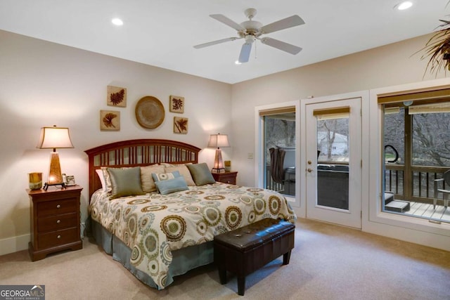 765 River Oaks Dr, Hayesville, NC 28904 - bedroom featuring baseboards, access to outside, recessed lighting, and light carpet
