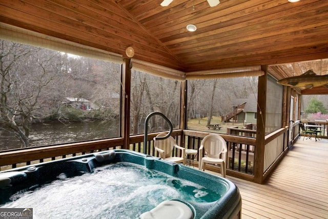 765 River Oaks Dr, Hayesville, NC 28904 - wooden terrace with an outdoor hot tub