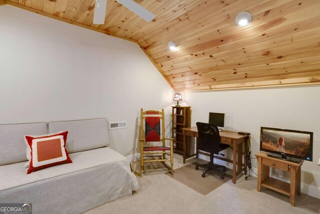 765 River Oaks Dr, Hayesville, NC 28904 - carpeted bedroom with baseboards, vaulted ceiling, visible vents, and wood ceiling