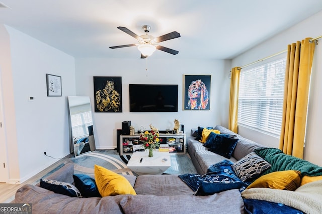 3132 Meadowstone Ln SW, Atlanta, GA 30331 - living area featuring ceiling fan, healthy amount of natural light, and wood finished floors