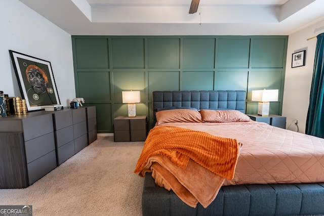 3132 Meadowstone Ln SW, Atlanta, GA 30331 - bedroom featuring a decorative wall, light carpet, and a ceiling fan