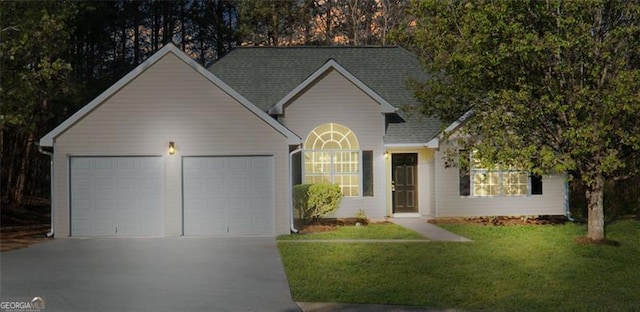 4625 Thermal Ct, Douglasville, GA 30135 - ranch-style home with an attached garage, a shingled roof, driveway, and a front yard