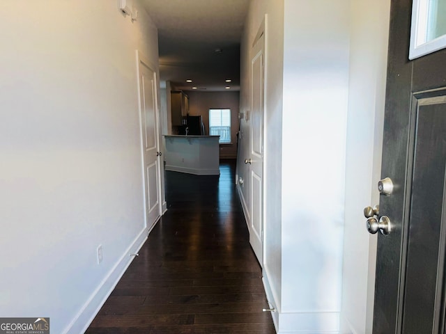 124 Auburn Run Ln, Auburn, GA 30011 - hallway with dark wood-style flooring, baseboards, and recessed lighting