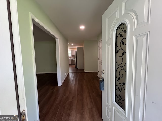 411 Woodland Dr, Hinesville, GA 31313 - corridor with baseboards, recessed lighting, and dark wood finished floors