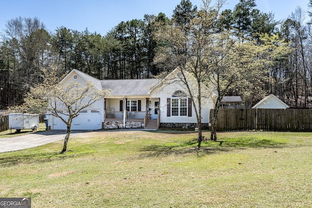 37 Covered Springs Dr NE, Rome, GA 30165 - ranch-style house featuring fence, driveway, a front yard, and a porch