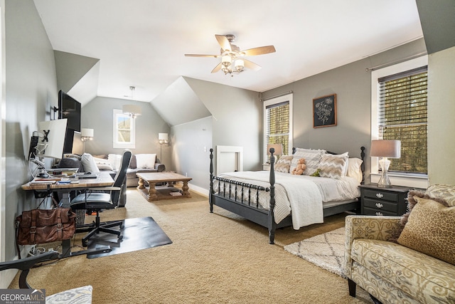 3227 Aviary Ct NW, Acworth, GA 30101 - bedroom with carpet flooring, lofted ceiling, an office area, a ceiling fan, and baseboards