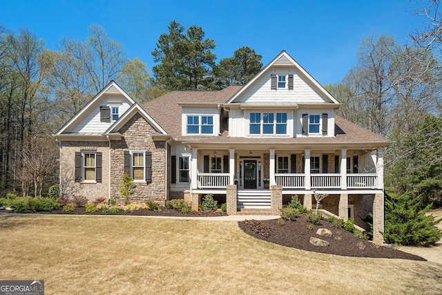3227 Aviary Ct NW, Acworth, GA 30101 - craftsman inspired home featuring a porch, a front lawn, and roof with shingles