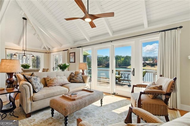 sunroom / solarium with beamed ceiling
