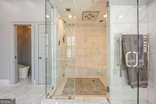 3847 Sweet Bottom Dr, Duluth, GA 30096 - bathroom featuring a shower stall and a towel warmer