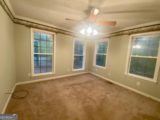 1311 Belmont Dr, Dublin, GA 31021 - carpeted spare room with baseboards, ornamental molding, and a ceiling fan