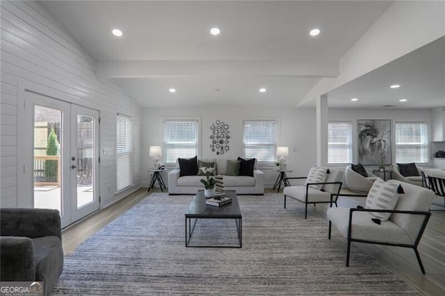 2041 Briarcliff Rd NE, Atlanta, GA 30329 - living room featuring french doors, wood finished floors, and recessed lighting