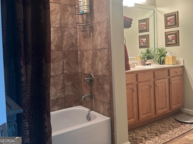 227 Fenwick Cir, Mcdonough, GA 30253 - full bathroom featuring shower / tub combo, vanity, and tile patterned flooring