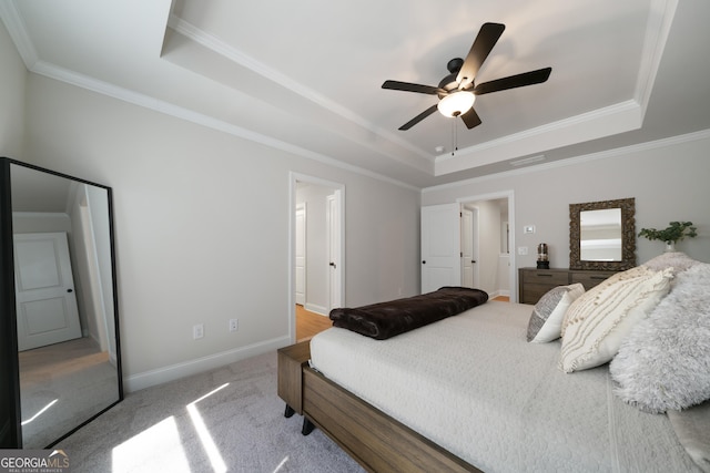 807 Stickley Oak Way, Woodstock, GA 30189 - carpeted bedroom with baseboards, a ceiling fan, ornamental molding, and a raised ceiling