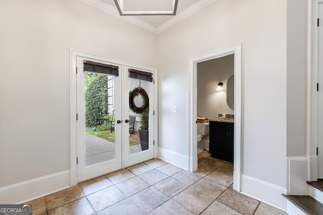 2005 Westbourne Way, Alpharetta, GA 30022 - entryway with ornamental molding, french doors, and baseboards